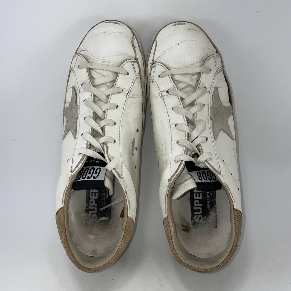 Golden Goose Super-Star White Leather Sneakers Grey Suede Star Taupe 39/9 - Picture 10 of 14